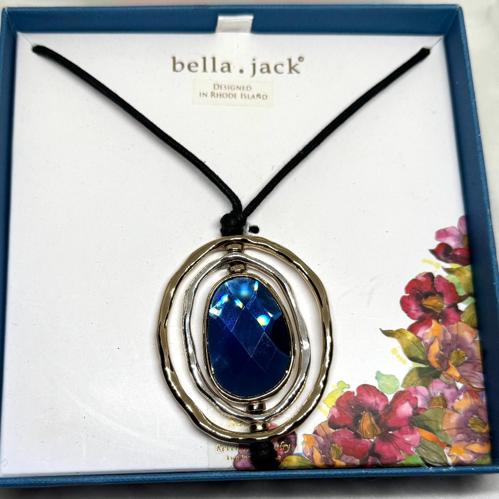 Bella Jack Necklace Big Bold Reversible Style Pendant With Blue Crystal In Box 14$